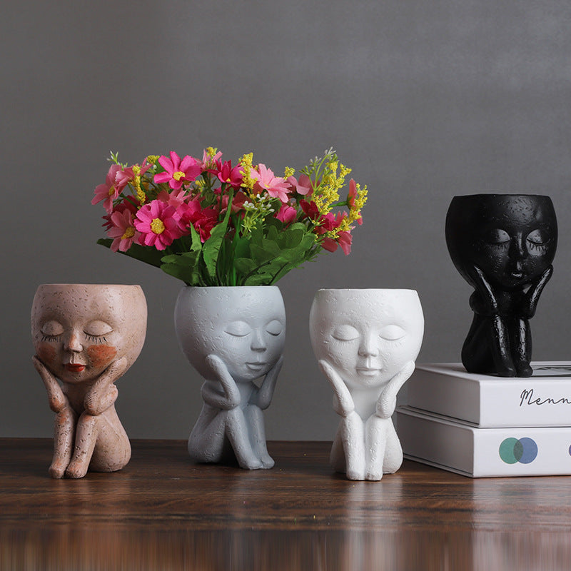 Nordic Style Girl Doll Modern Home Resin Vase
