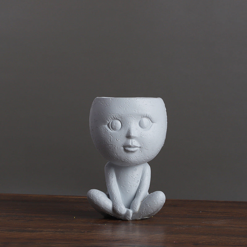 Nordic Style Girl Doll Modern Home  Resin Vase