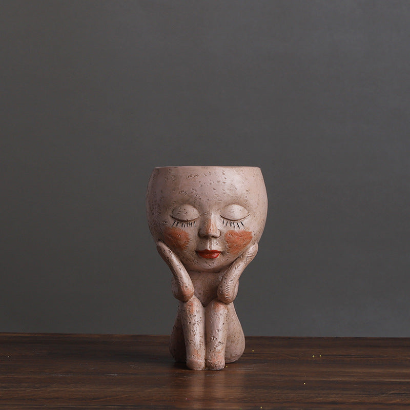 Nordic Style Girl Doll Modern Home  Resin Vase