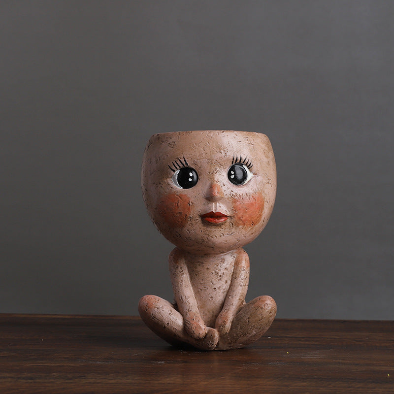 Nordic Style Girl Doll Modern Home  Resin Vase