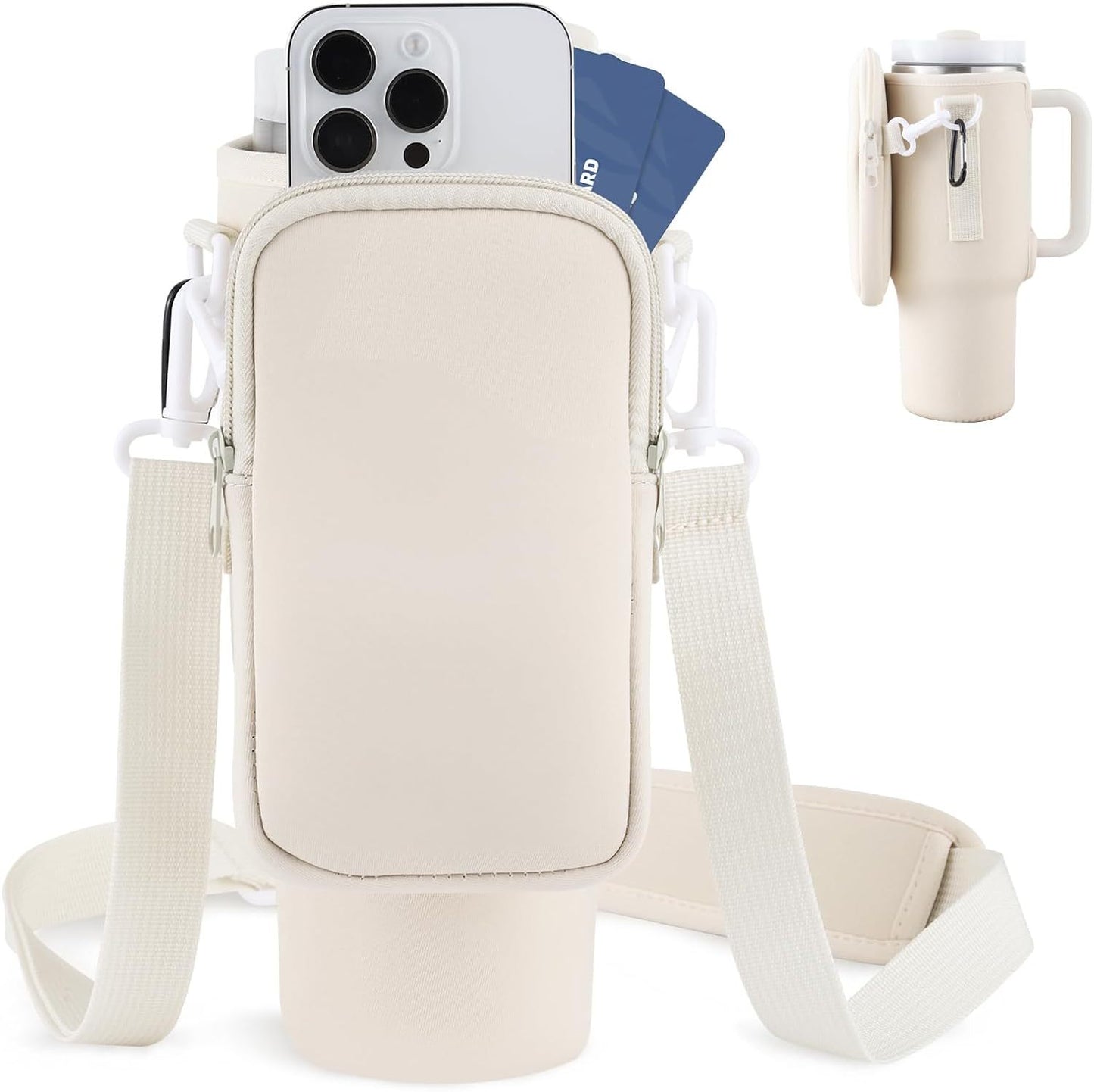 Slok Water Bottle Carrier Bag with attached pocket, Compatible With 40oz Tumbler With Handle