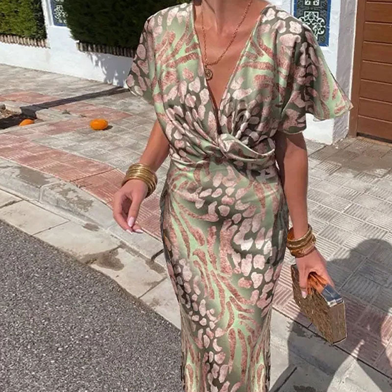 Women's Printed Twisted Mid-Waist Dress