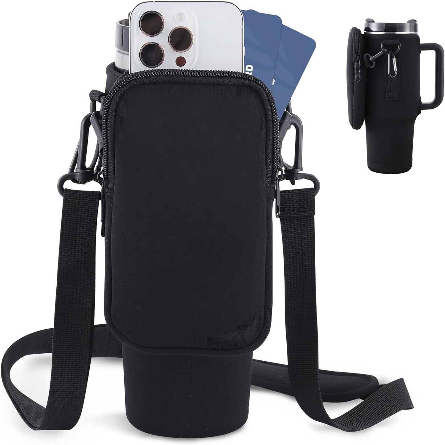 Slok Water Bottle Carrier Bag with attached pocket, Compatible With 40oz Tumbler With Handle