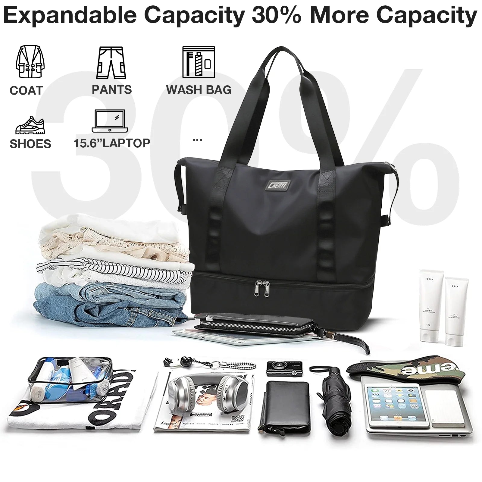 Travel Duffel Bag, Gym Tote Weekender Overnight Bag, Wet Dry Separation Shoulder Carry on Duffel Bags for Women