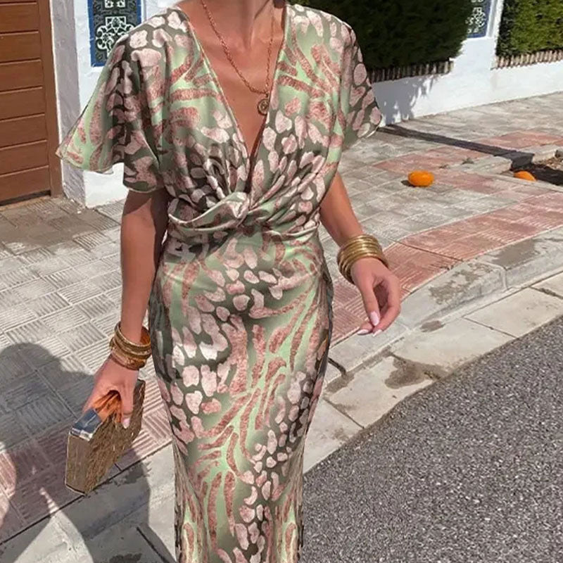 Women's Printed Twisted Mid-Waist Dress