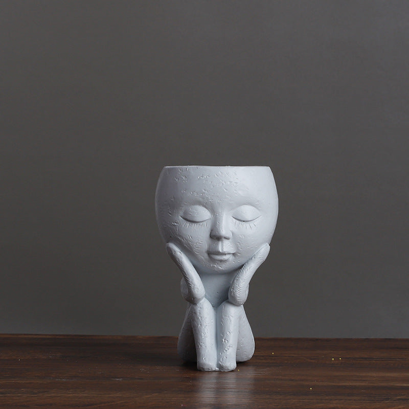 Nordic Style Girl Doll Modern Home  Resin Vase