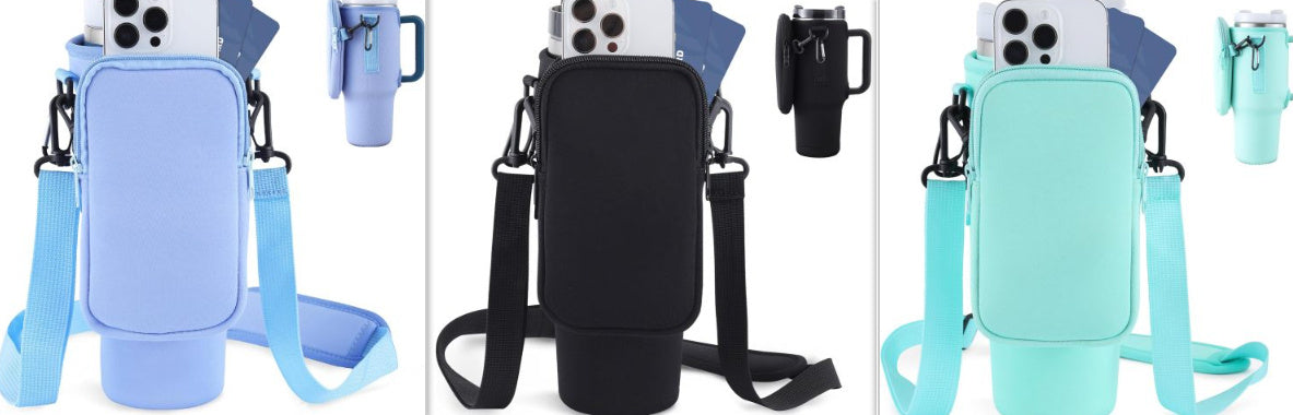 Slok Water Bottle Carrier Bag with attached pocket, Compatible With 40oz Tumbler With Handle
