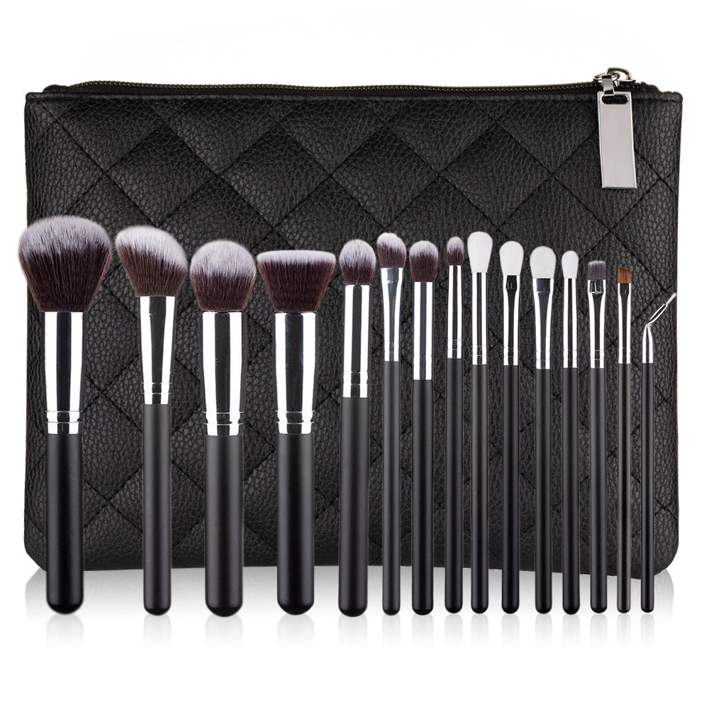 15 Sets Of Wooden Handle Makeup Brushes w/ Storage Bag