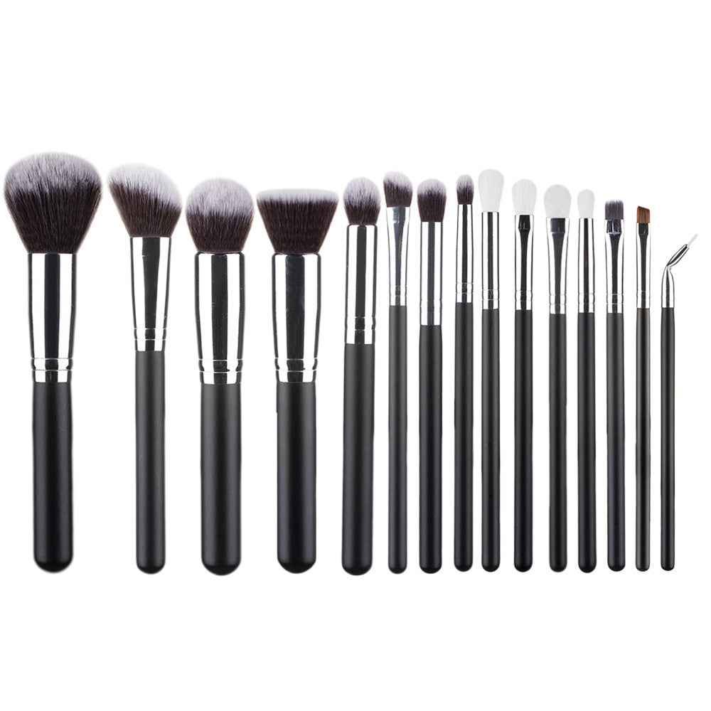 15 Sets Of Wooden Handle Makeup Brushes w/ Storage Bag