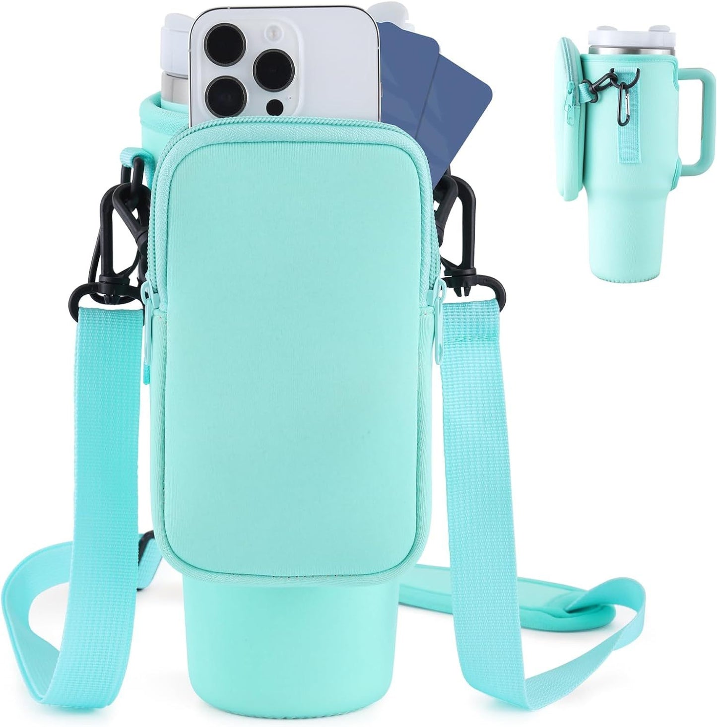 Slok Water Bottle Carrier Bag with attached pocket, Compatible With 40oz Tumbler With Handle
