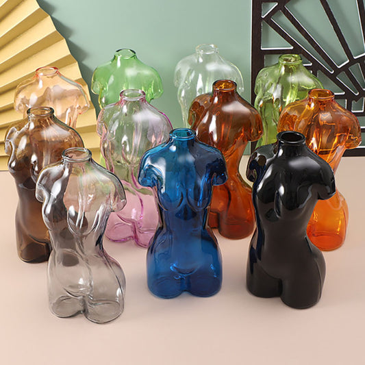 Colored Glass Body Art Flower Arrangement Vase