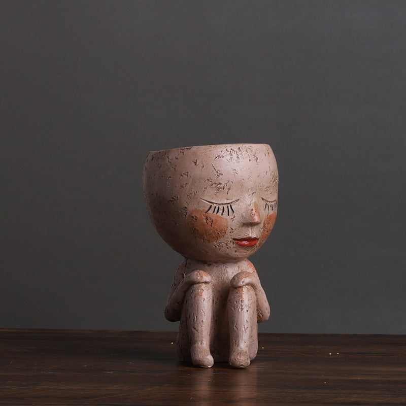 Nordic Style Girl Doll Modern Home  Resin Vase