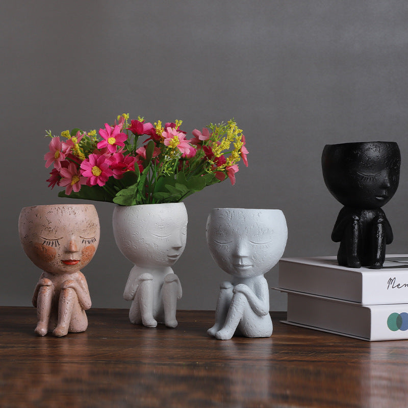 Nordic Style Girl Doll Modern Home  Resin Vase
