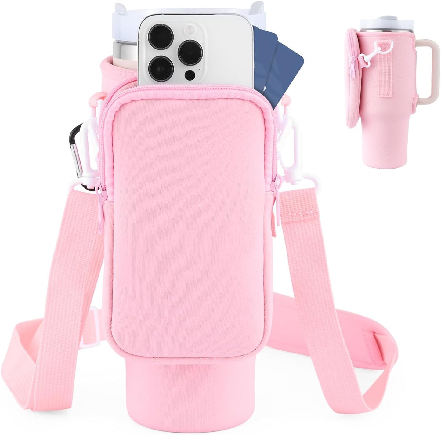 Slok Water Bottle Carrier Bag with attached pocket, Compatible With 40oz Tumbler With Handle