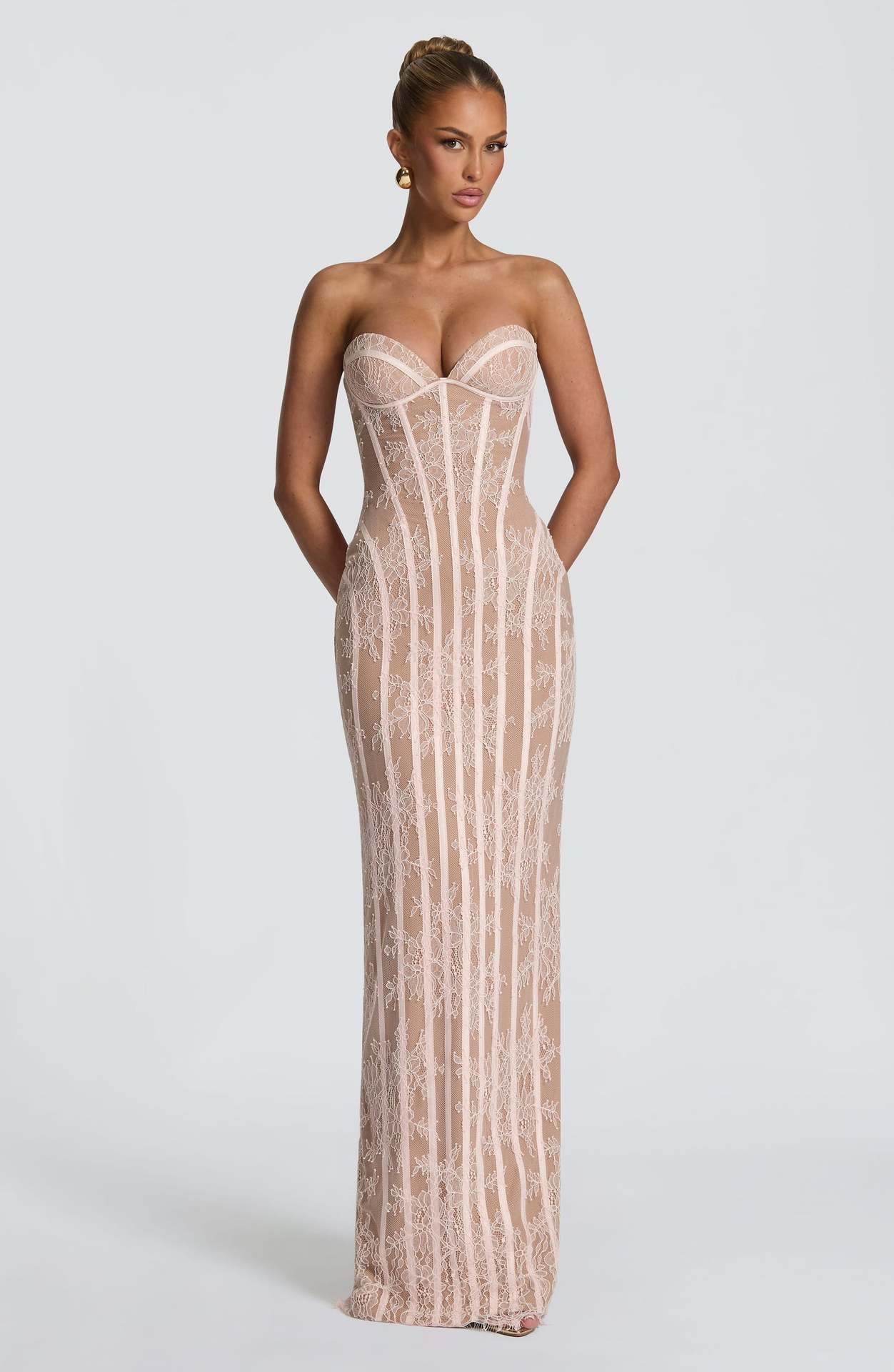 Lace Strapless Long Dress