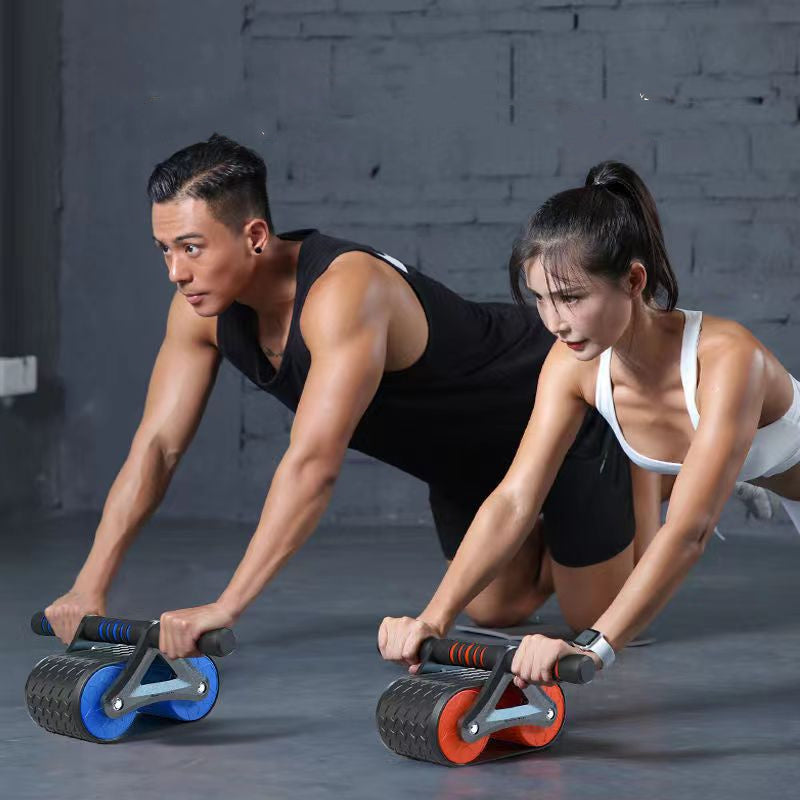 Double Wheel Abdominal Exerciser with Automatic Rebound