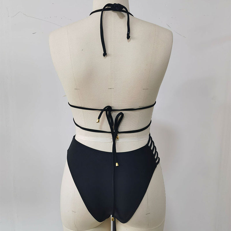 Two-piece Halter Neck Bikini Cutout Swimsuit Set
