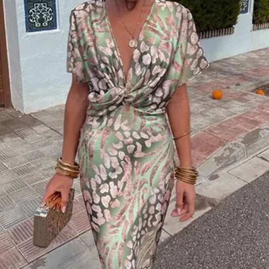 Women's Printed Twisted Mid-Waist Dress