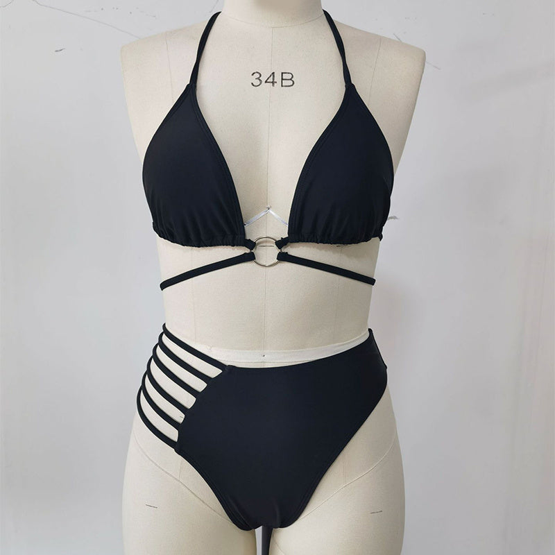 Two-piece Halter Neck Bikini Cutout Swimsuit Set