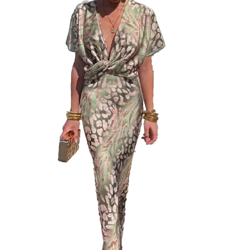 Women's Printed Twisted Mid-Waist Dress