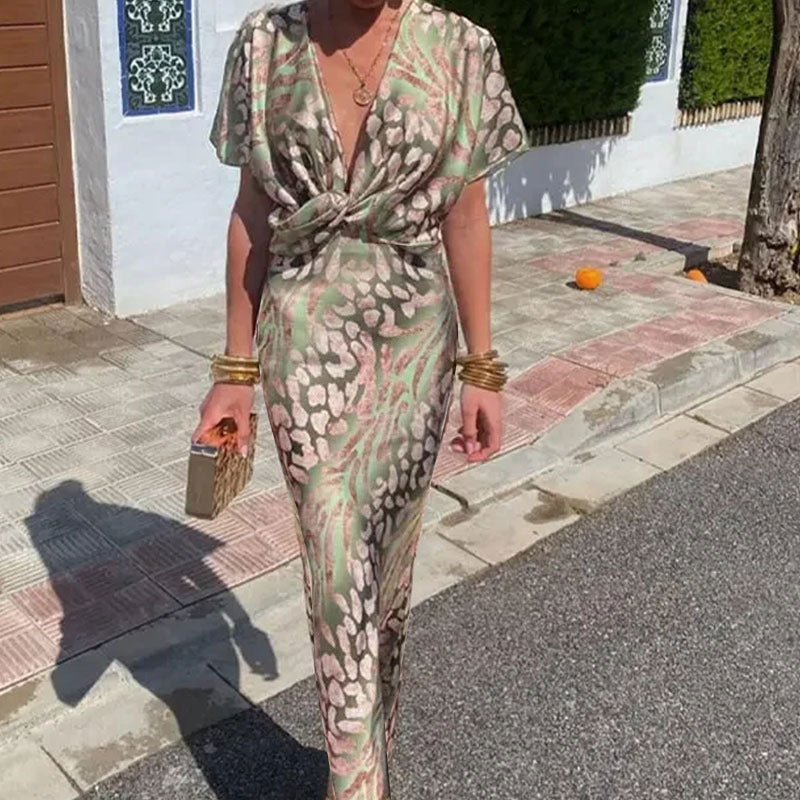 Women's Printed Twisted Mid-Waist Dress