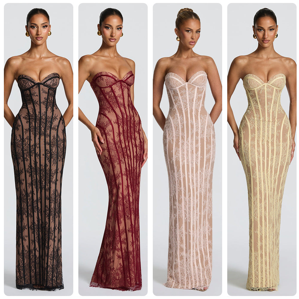Lace Strapless Long Dress