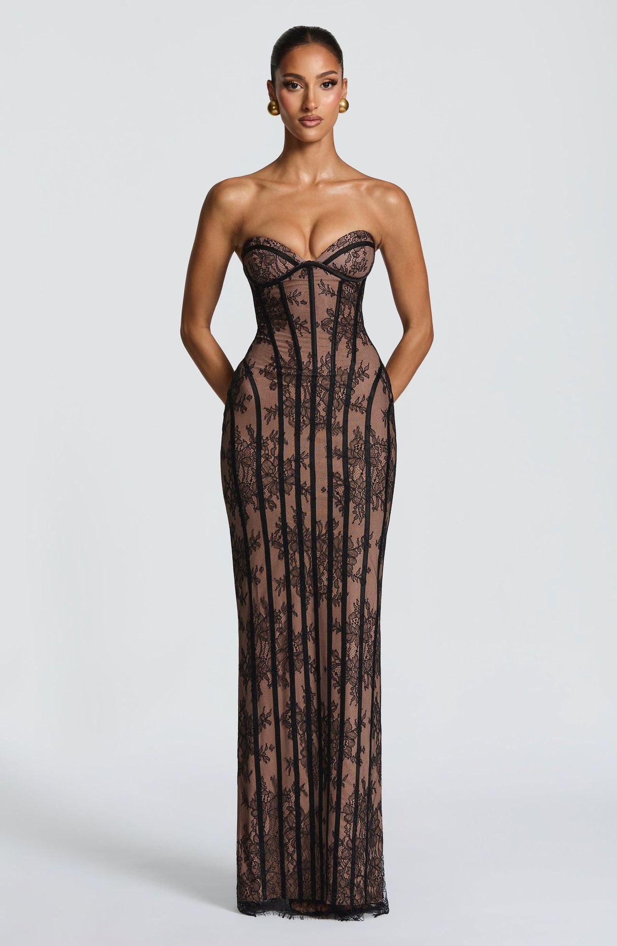 Lace Strapless Long Dress