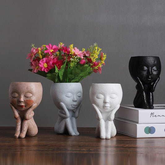 Nordic Style Girl Doll Modern Home  Resin Vase